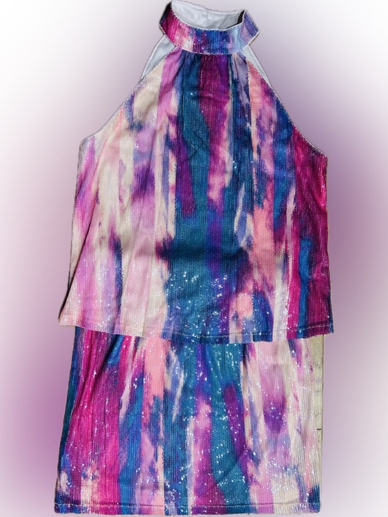 NWT Cable & Gauge SZ S Purple Blue Pink Abstract Halter Sequined Skirt Set - Picture 2 of 8
